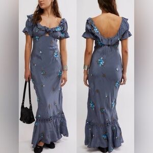 NEW FREE PEOPLE Bali Santa Cruz midi Dress In Blue sz XS